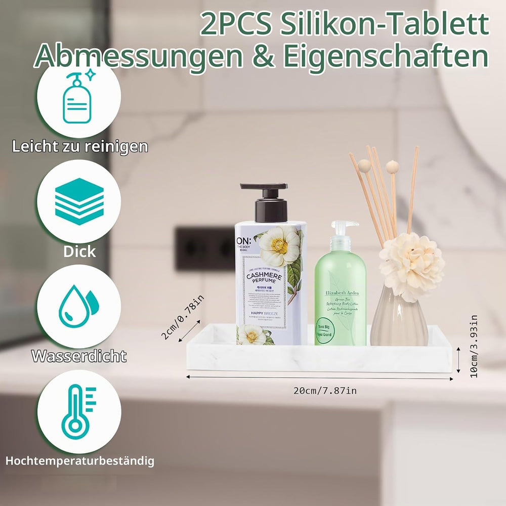 2 Stück Badezimmer Tablett, Rechteckiges Tablett, Badezimmertablett, Tabletts für das Bad, Badezimmer Aufbewahrungstablett für Seife Handtuch Parfümhalter Kerzen Handtuch Pflanze Schmuck(weiß)