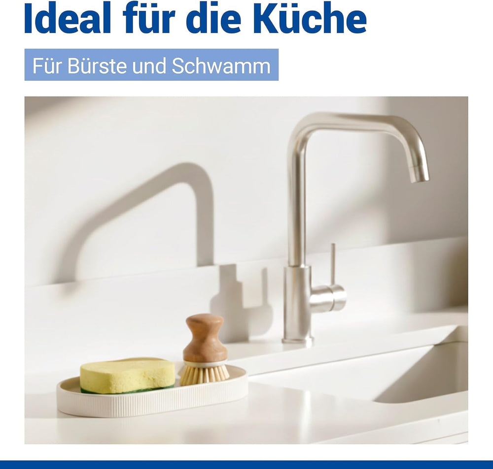 WENKO Ablage Mod. Fablo aus Keramik mit Rillenoptik, freistehend, Badezimmer-Organizer, Badablage, Schmuckschale, dekoratives Tablett für Badezimmer, Schlafzimmer, Wohnzimmer, Büro, Creme matt