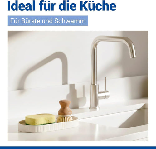 WENKO Ablage Mod. Fablo aus Keramik mit Rillenoptik, freistehend, Badezimmer-Organizer, Badablage, Schmuckschale, dekoratives Tablett für Badezimmer, Schlafzimmer, Wohnzimmer, Büro, Creme matt
