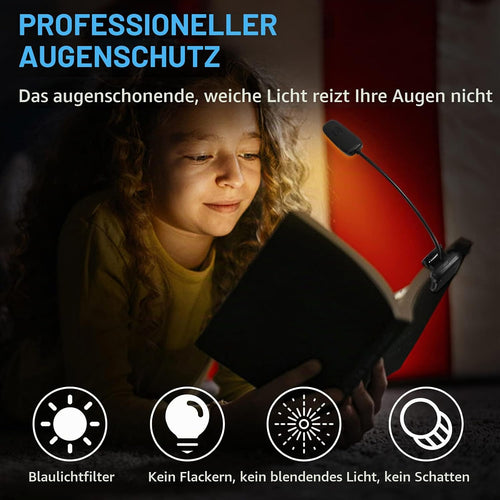 Diboniur Leselampe Buch Klemme, Klemmlampe mit 9 LEDs, 3 Farbtemperaturen und 3 Helligkeiten einstellbar, USB Wiederaufladbare Leselampe buch, 360° Flexibel für Büchern im Bett [Energieklasse A+++]