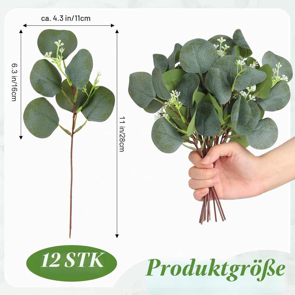 12 Stück Künstliche Eukalyptus Pflanzen mit Beeren & Blütenständen