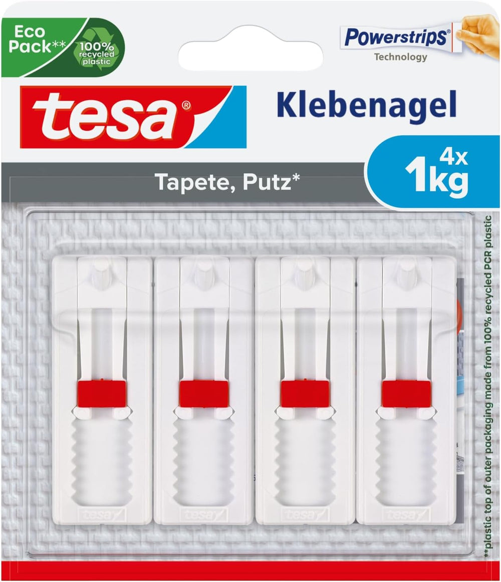 tesa Klebenagel für Tapete & Putz, verstellbar - 4 Nägel inkl. tesa Strips