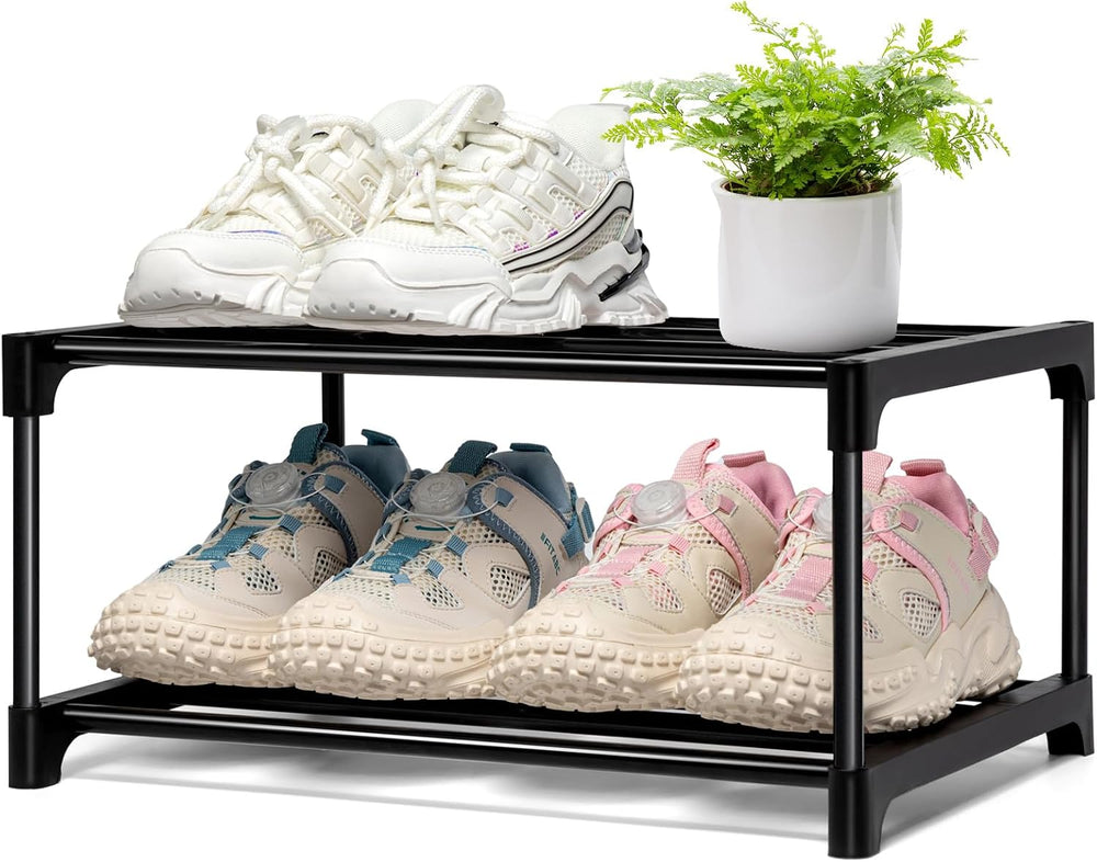 OLYREO Schuhregal mit 2 Ebenen, Schuhregale Schmal Platzsparend Metall