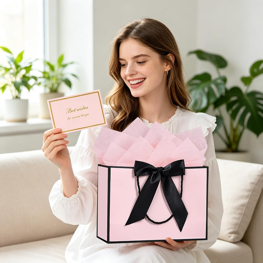 SHUBEIEUMI 3 Geschenktüten 28x20x10cm (Rosa mit schwarzem Rand)