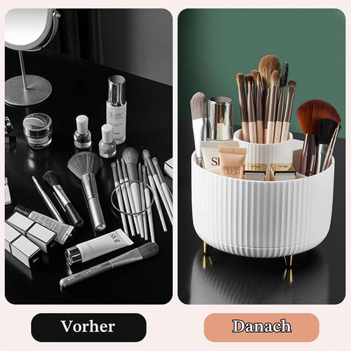 fanado 360 ° drehbarer Make-up-Organizer, Make-up-Pinselhalter, 5 Fächer für Make-up und Hautpflege-Aufbewahrung für Schminktisch, Desktop, Badezimmer (weiß)