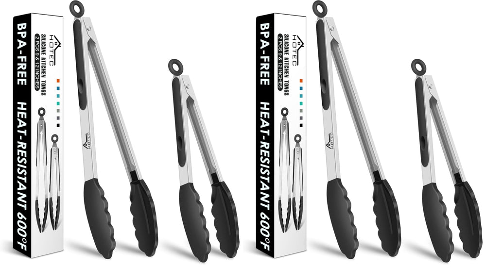 HOTEC Premium-Küchenzange aus Edelstahl, mit Verriegelung, Kochzange mit Silikonspitze, 2er-Set, 22,9 cm und 30,5 cm lange Zangen