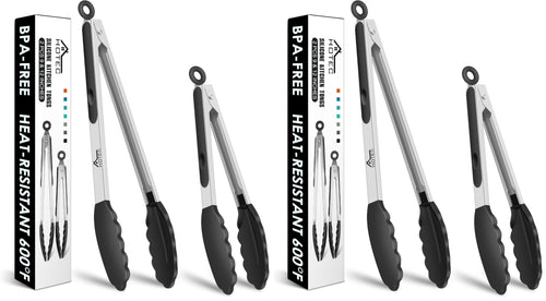 HOTEC Premium-Küchenzange aus Edelstahl, mit Verriegelung, Kochzange mit Silikonspitze, 2er-Set, 22,9 cm und 30,5 cm lange Zangen