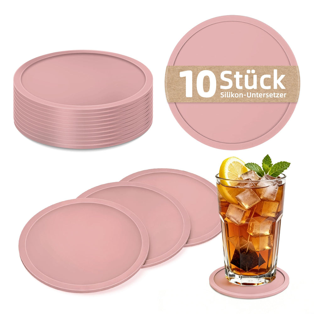 HELI MIAO Untersetzer Gläser Silikon mit Halter,rutschfest Glasuntersetzer mit Hohem Rand für Auslaufschutz,Hitzebeständig Tassenuntersetzer für Couchtisch,Esstisch&Bar,10Stück mit Halter Schwarz