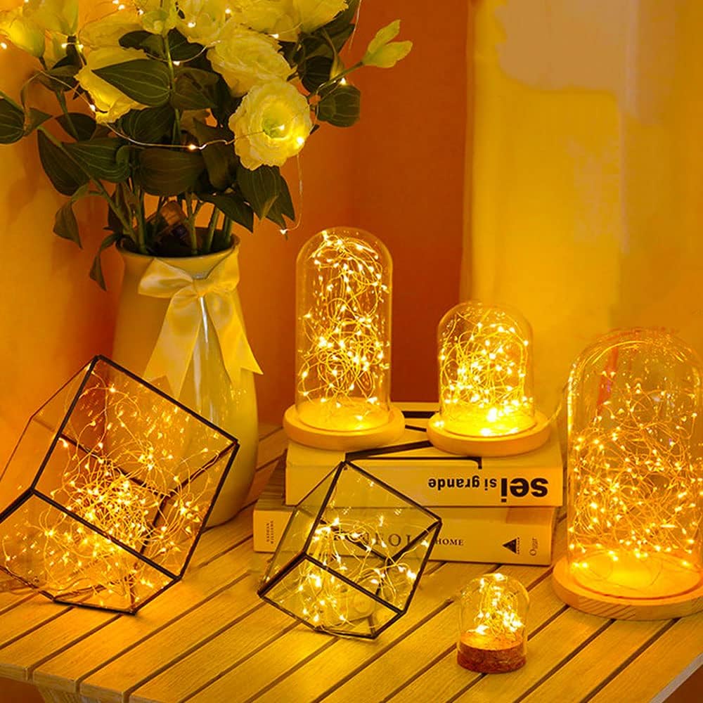 Lichterkette mit Batterien, 10 Stück, 1 m, 10 LEDs, IP44, wasserdicht, Miniatur, dekorativ, batteriebetrieben, für Weihnachten, Gartenparty im Innenbereich (warmweiß)