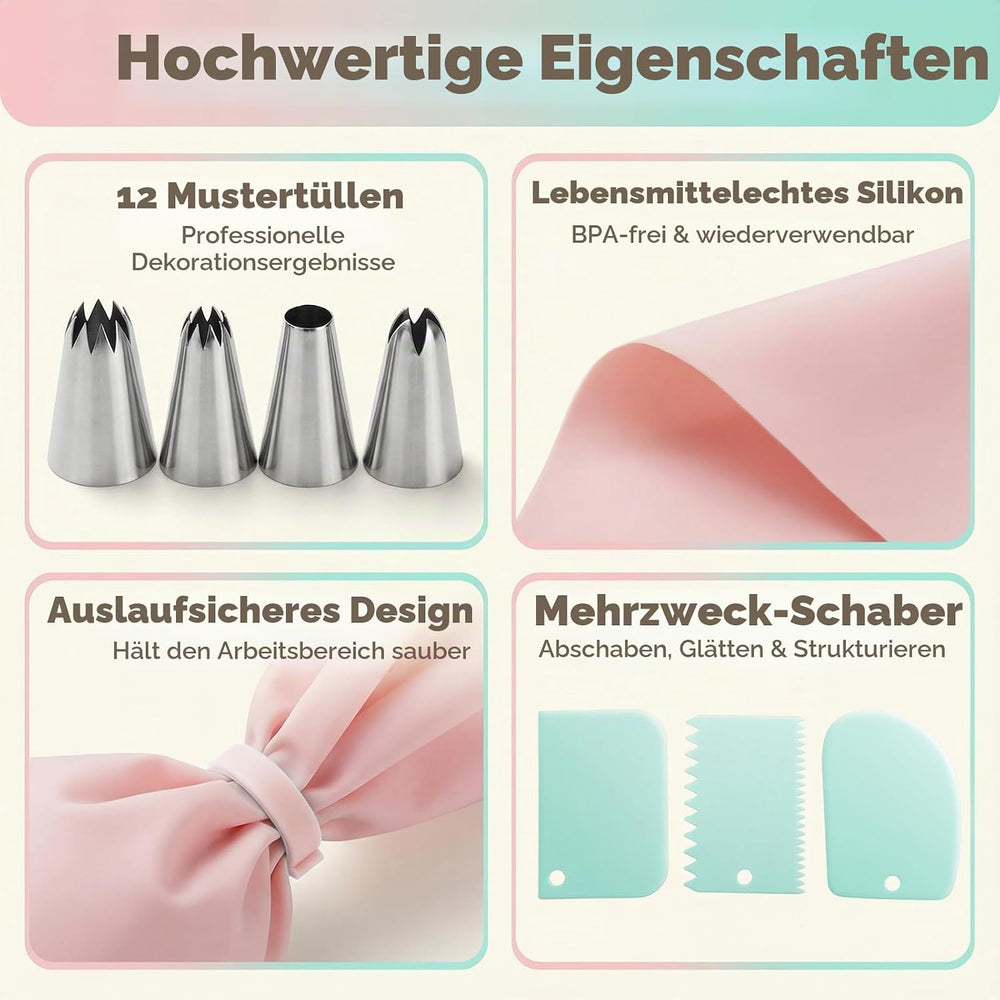 Spritzbeutel Set 2 Stk + 12 Tüllen – für Torten & Gebäck