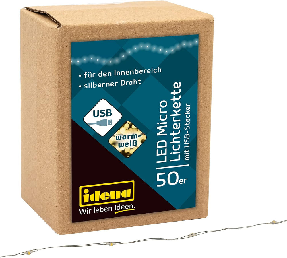 Idena Micro Lichterkette Innen 50 LEDs in Warmweiß, 2,75 m