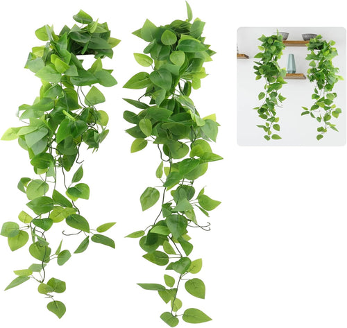 JOPHEK 2 Stück Kunstpflanze Hängend, Künstliche Hängepflanzen Eukalyptus Blätter, Hängend Wartungsfreie Plastik Hängepflanzen, Gefälschte Ivy Pflanzen für Wand Küche Hängekorb Dekoration (108CM)