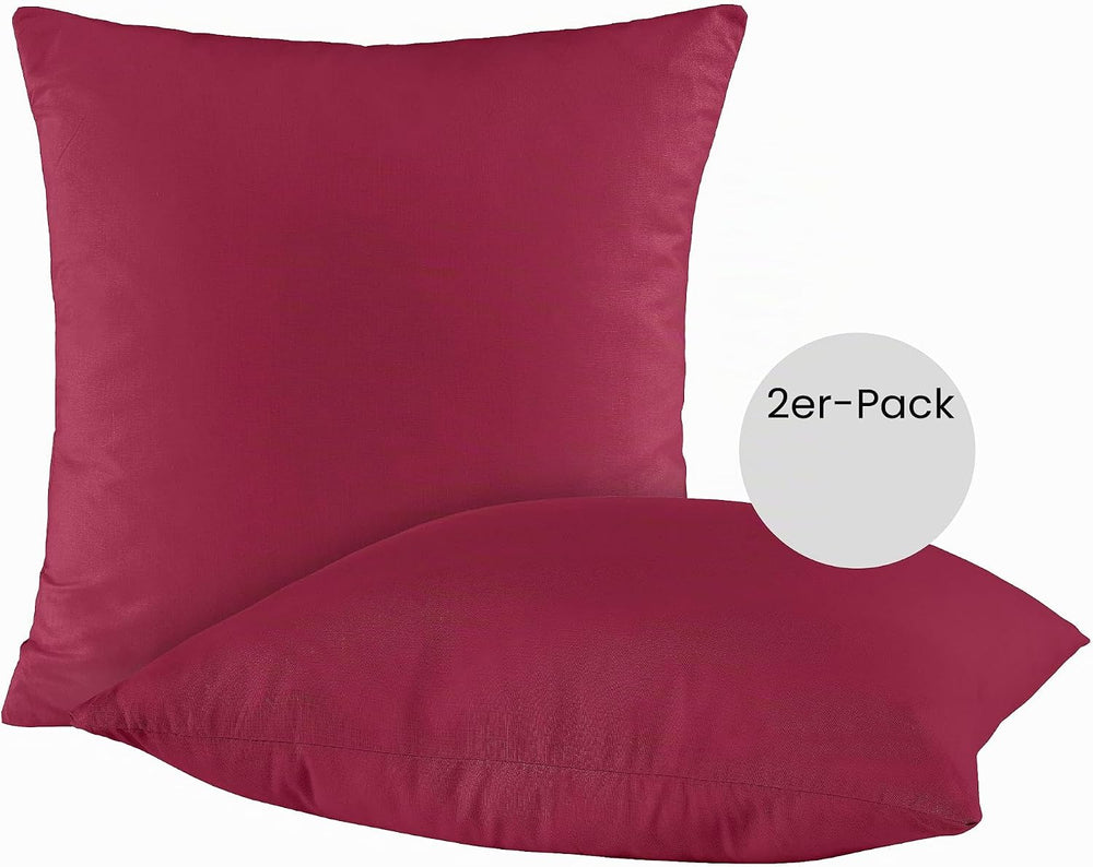 BaSaTex Baumwolle Renforcé Kissenbezug, 2er Pack, 40x40 cm, Bordeaux