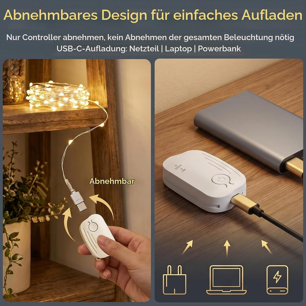 Lichterkette Aufladbar mit Fernbedienung,5M 50 LED Lichterkette(1Pc)