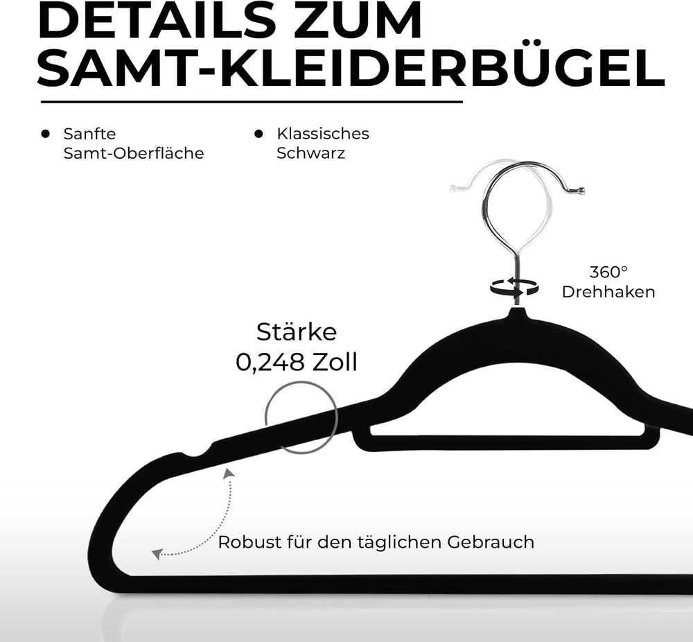 Utopia Home - Premium Kleiderbügel aus Samt (Schwarz, 50er-Pack)