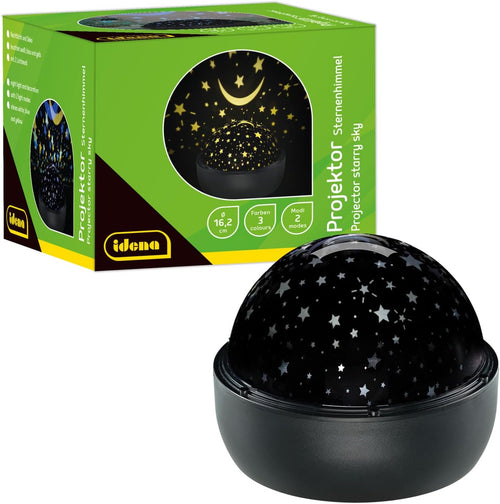 Idena 50145 - LED Projektor Sternenhimmel, leuchtet in den Farben Weiß, Blau und Gelb, LED Sternenhimmel Projektor mit 2 Modi, für Innen, batteriebetrieben, ca. 16,2 x 13 cm