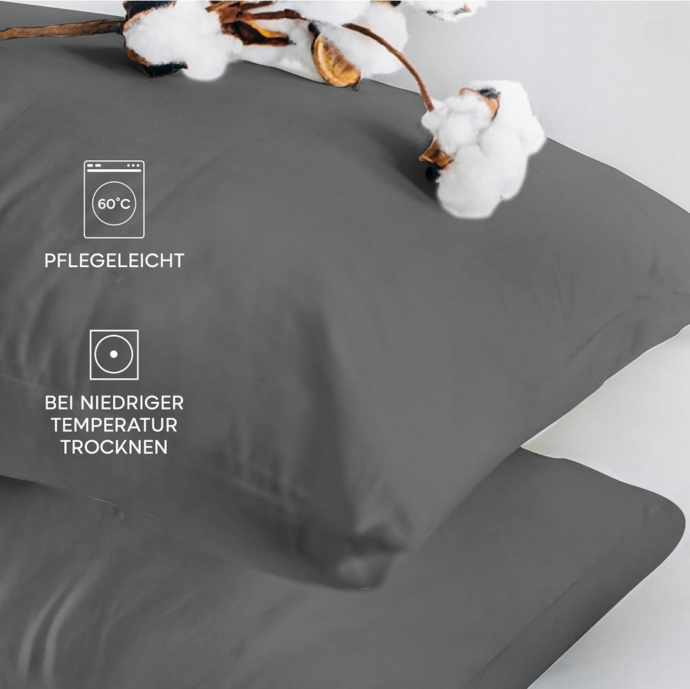 Twinzen - Kissenbezug 40x40cm - 2er Set - 100% Baumwolle - Anthrazit