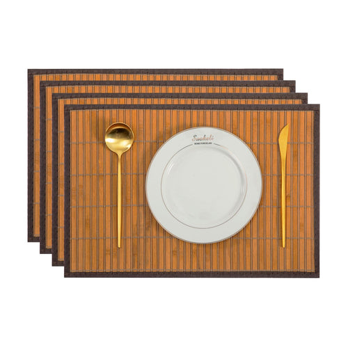 Tischsets Abwaschbare Tischset Bambus Platzset rutschfest, Schmutzabweisend, Wärmeisolierende Tischsets Korrosionsbeständig Platzsets für den Küchentisch 8er-Set (Braun)