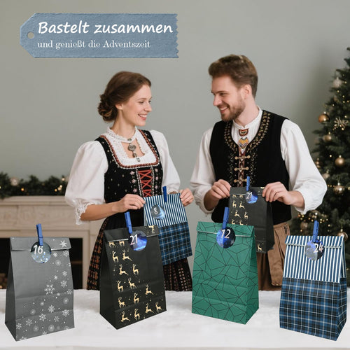 Adventskalender Tüten zum Befüllen, 24 Diy Adventskalender zum Befüllen mit Zahlenaufklebern & Klammern, Papiertüten Weihnachtskalender Tüten, Weihnachten Geschenke Machen