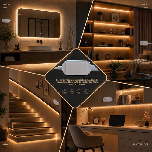 COB LED Streifen mit Bewegungsmelder 1M, Warmweiß 2700K, 320LEDs Licht Leiste mit 3-Modi, Dimmbar CRI90+ Led Strip Selbstklebend mit Timing-Funktion Für Schrank,Küche,Wohnzimmer,Schlafzimmer,Treppe