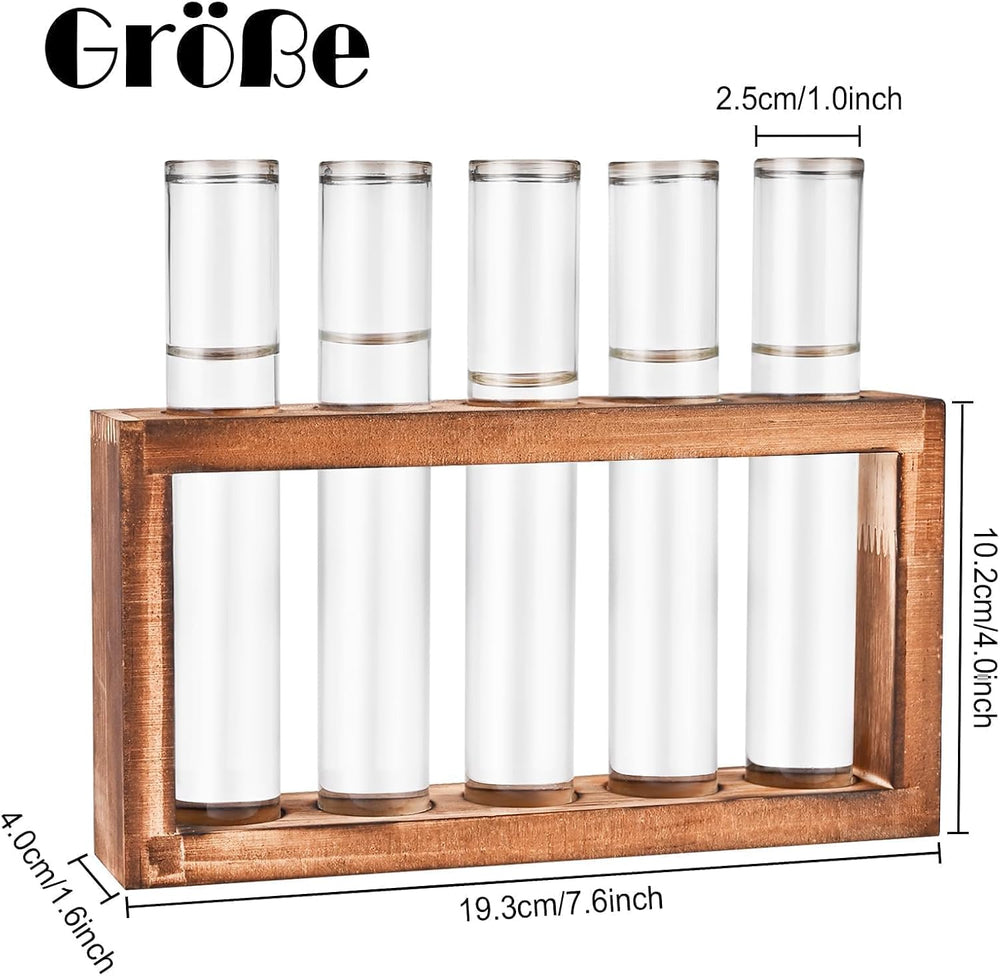 Cieex Kleine Vintage Blumenvase Mit Ständer Holz Modern Glas Reagenzgläser
