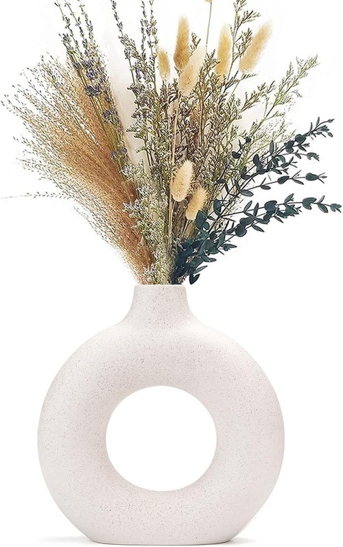 CEMABT Vasen für Pampasgras, handgemachte Vase, getrocknete Blumen, Keramik, Weiß, Handwerkliche Ornamente für die Dekoration des Bürohauses, Vasenset (S, Beige)