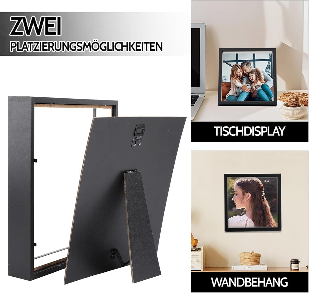 3D Bilderrahmen zum Befüllen 22 x 22cm, 3 cm Tiefe, Schwarz