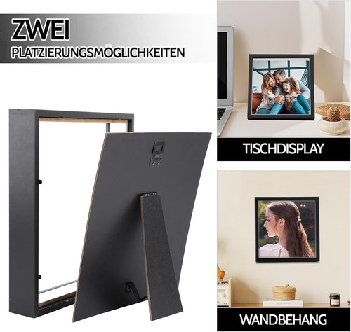 3D Bilderrahmen zum Befüllen 22 x 22cm, 3 cm Tiefe, Schwarz