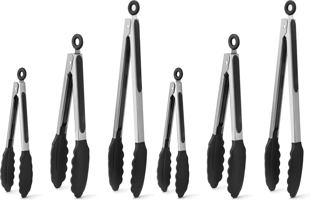 WISYOK 18cm Mini Grillzange, Edelstahl-Silikonspitze, Hitzebeständig