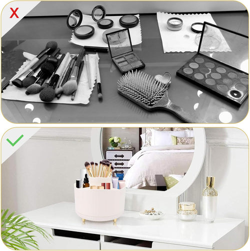 VFANDV Make up Organizer, 360°Kosmetik Organizer Lidschattenpinsel Lippenstiftetui Schminktisch Organizer 5 Fächer Schminktisch Zubehör Makeup Organizerfür Schlafzimmer, Bad,Toilette-Weiß