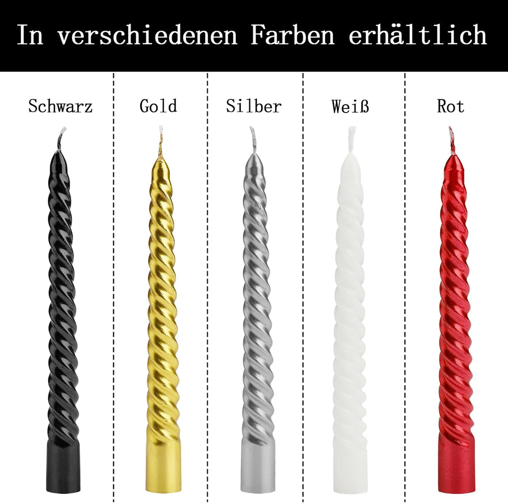 Bolosa 4 Stück Spiralkerzen Schwarz, Spitzkerzen, Lange Kerzen, Aesthetic, Dinner Kerzen Gedreht