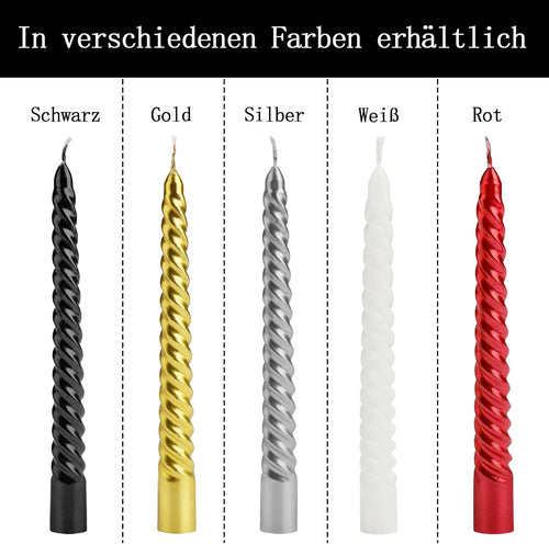 Bolosa 4 Stück Spiralkerzen Schwarz, Spitzkerzen, Lange Kerzen, Aesthetic, Dinner Kerzen Gedreht