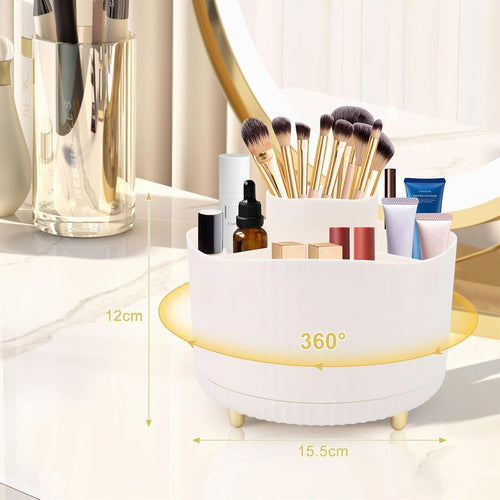 VFANDV Make up Organizer, 360°Kosmetik Organizer Lidschattenpinsel Lippenstiftetui Schminktisch Organizer 5 Fächer Schminktisch Zubehör Makeup Organizerfür Schlafzimmer, Bad,Toilette-Weiß