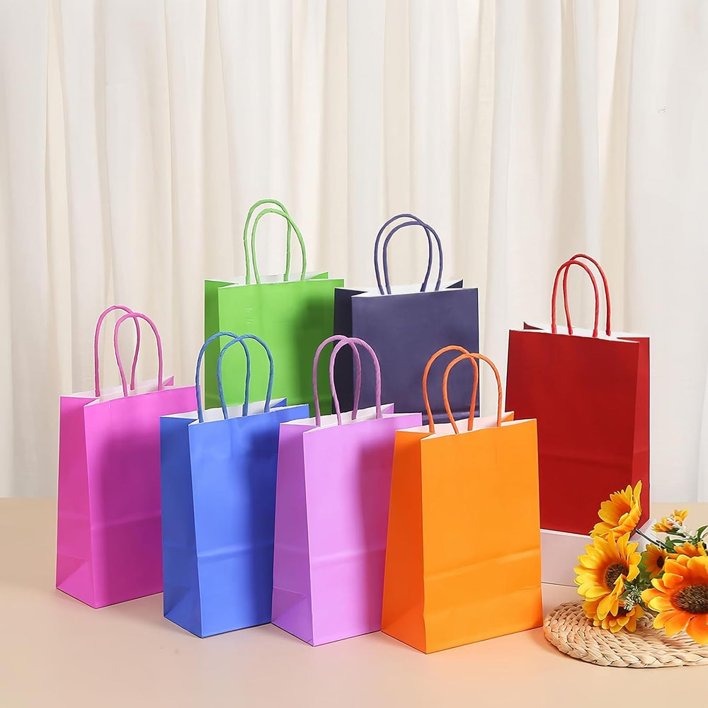 Flintronic Papiertüten aus Kraftpapier, 10 Stück mit Henkel, Geschenkverpackung, Tüten Eschenktüten, Gastgeschenke Tüten, Mitgebseltüten, Geschenktüten Set - Mehrere Farben(15 * 8 * 21CM)
