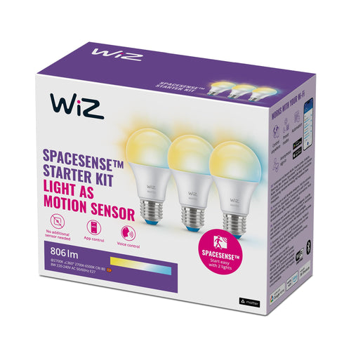 WiZ Warm White LED Lampen E27 2er Pack (806 lm), 60 W Lampen mit warmweißem dimmbarem Licht, smarte Lichtsteuerung über WLAN per Stimme/App