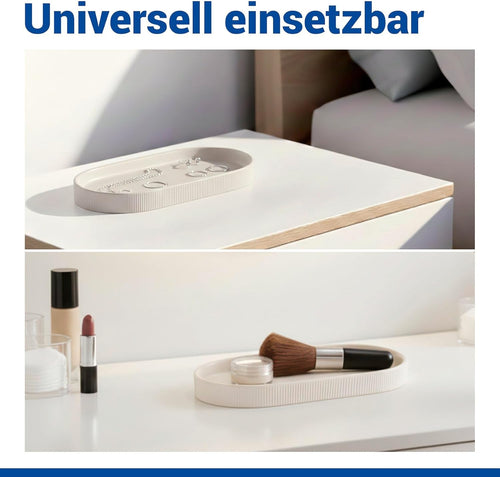 WENKO Ablage Mod. Fablo aus Keramik mit Rillenoptik, freistehend, Badezimmer-Organizer, Badablage, Schmuckschale, dekoratives Tablett für Badezimmer, Schlafzimmer, Wohnzimmer, Büro, Creme matt