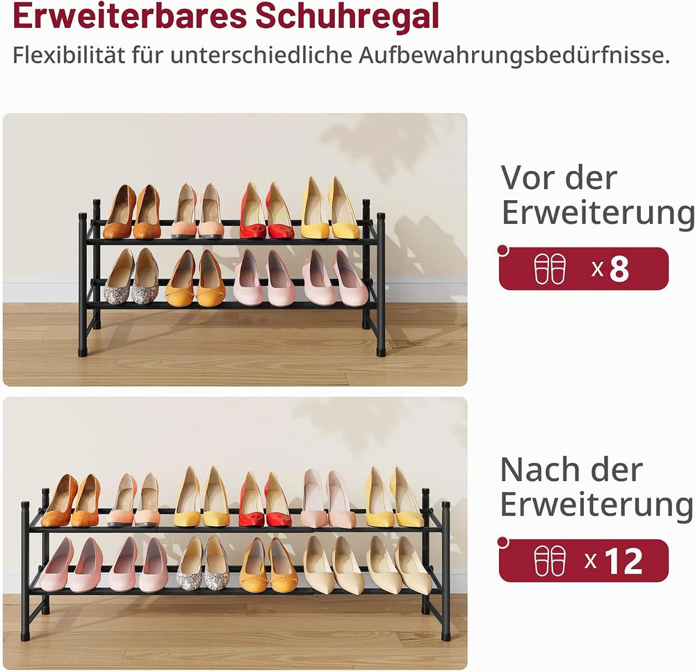 Tajsoon Schuhregal klein, Schuhregal ausziehbar 2 Ebenen, Schwarz