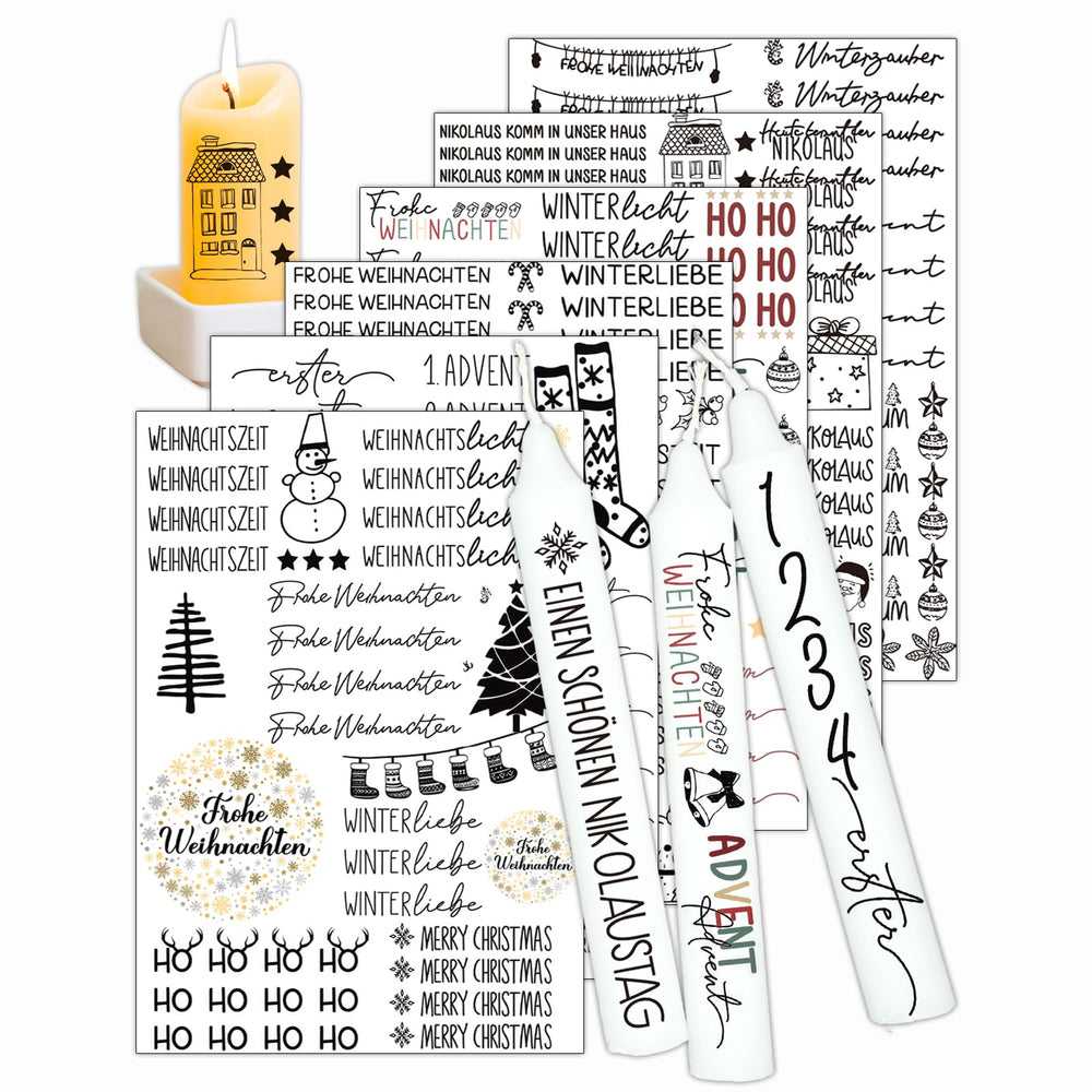 Kerzentattoos Weihnachten & Advent – Kerzen Sticker Set für DIY Deko