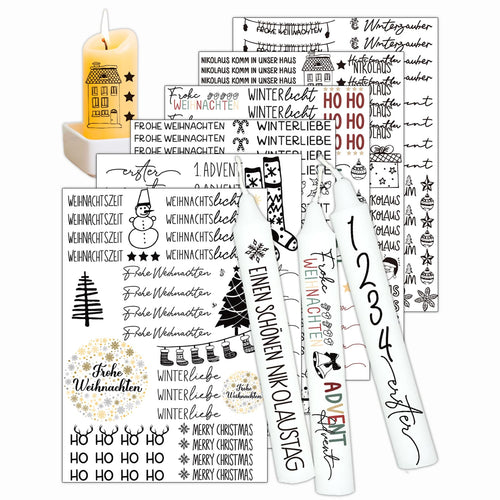 Kerzentattoos Weihnachten & Advent – Kerzen Sticker Set für DIY Deko
