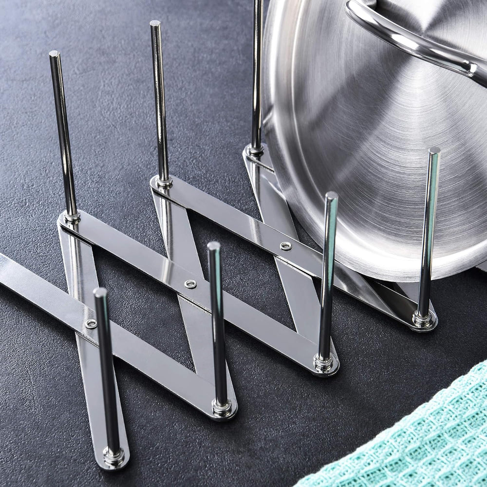 GRÄWE Deckelhalter, Tellerhalter, Spareribs-Halter, aus Edelstahl, Halter für Deckel & Teller, verstellbarer Topfdeckelhalter mit 4 anpassbaren Nischen
