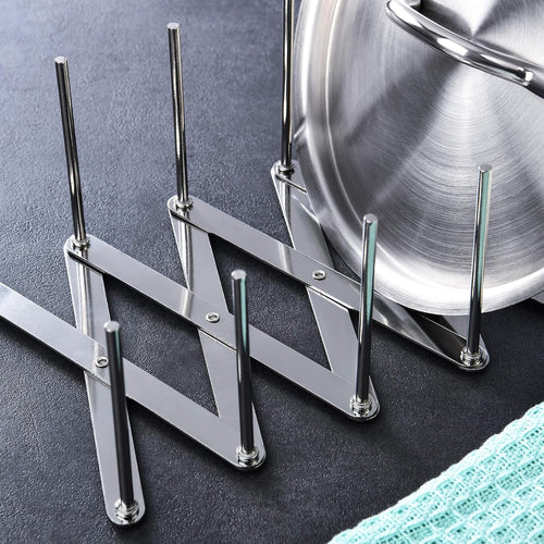 GRÄWE Deckelhalter, Tellerhalter, Spareribs-Halter, aus Edelstahl, Halter für Deckel & Teller, verstellbarer Topfdeckelhalter mit 4 anpassbaren Nischen