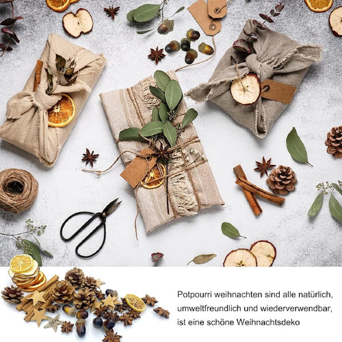 52 StüCk Weihnachtsdeko Adventskranz Deko Set,Weihnachten Bastelset Kreative, Weihnachtspotpourri Natur Dekoration Mit Orangenscheiben,Zimtschnecken,Ölkiefer, Eicheln, Sternanis, Zitronenscheiben