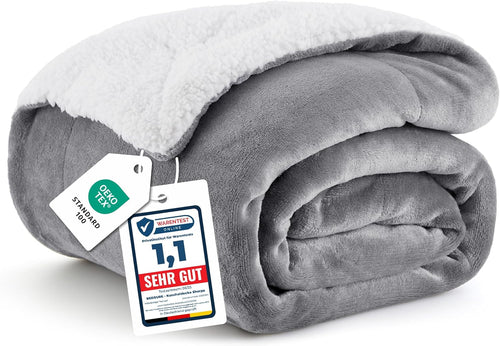 BEDSURE Sherpa Kuscheldecke Flauschig 150x200 - Sofadecke, Grau