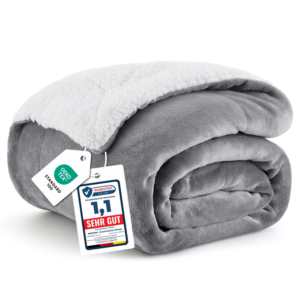 BEDSURE Sherpa Kuscheldecke Flauschig 150x200 - Sofadecke, Grau