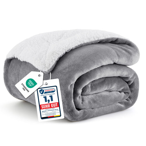 BEDSURE Sherpa Kuscheldecke Flauschig 150x200 - Sofadecke, Grau