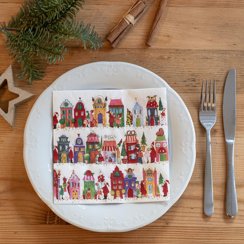Weihnachtsservietten 33x33 cm, 20 Stück, 3-lagig – bunte Winterhäuser