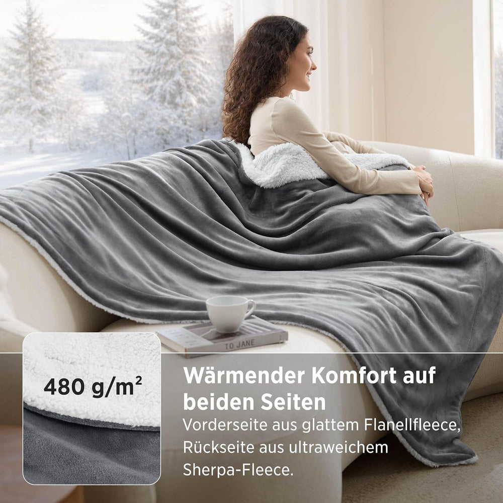 BEDSURE Sherpa Kuscheldecke Flauschig 150x200 - Sofadecke, Grau