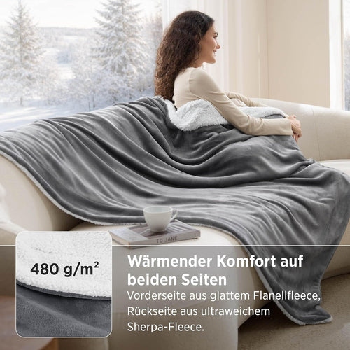 BEDSURE Sherpa Kuscheldecke Flauschig 150x200 - Sofadecke, Grau