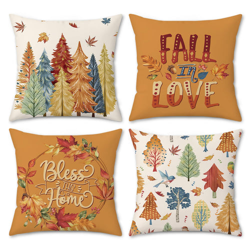 Bonhause Kissenbezug Herbst Bäume 40 x 40 cm Orange Wälder Marple Blätter Samt Soft Dekorative Kissenhülle Zierkissenbezüge für Sofa Schlafzimmer Wohnzimmer Zuhause Dekoration 4er Set