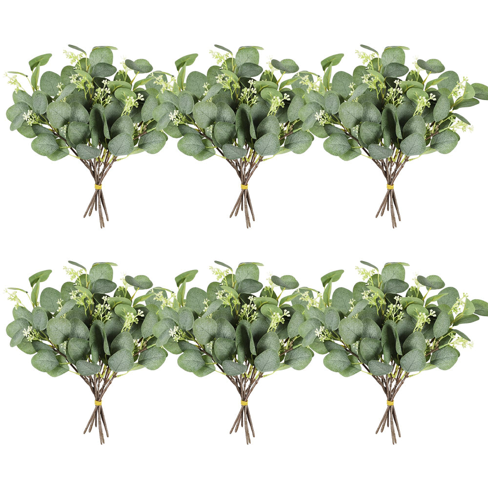 Homcomodar Künstliche Pflanzen Eukalyptus Deko 12Pc Simulation Grüner Eucalyptus Hinterlässt Zweige Silberdollar Eukalyptus Pflanze Bulk für Hochzeit, Garten, Haus, Büro, Indoor Outdoor Dekoration